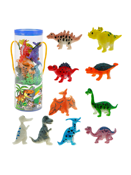 Pack of 10 Realistic Dinosaur Figures – Colorful Mini Dino Toys with Storage Tube LMI13249.