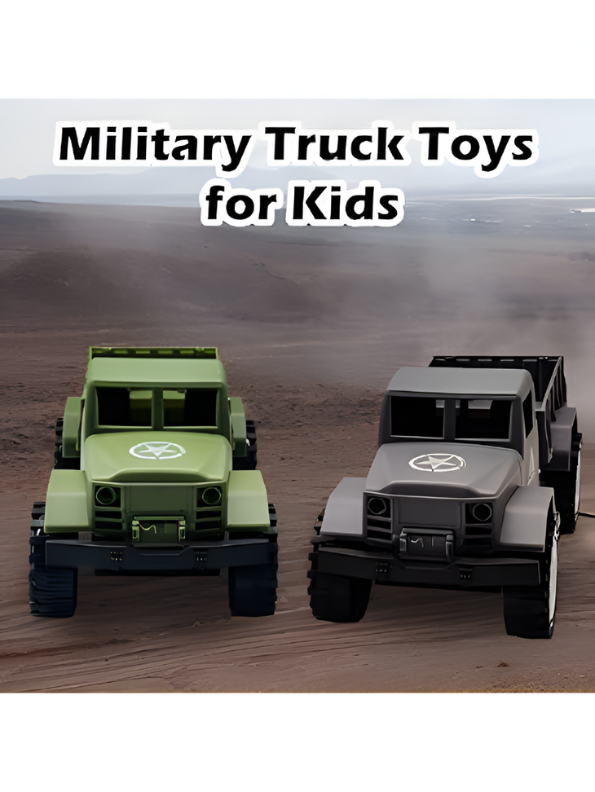 Pack of 2 Military Toy Trucks - Friction Powered Army Transport Vehicles with Big Wheels LMI9230.
