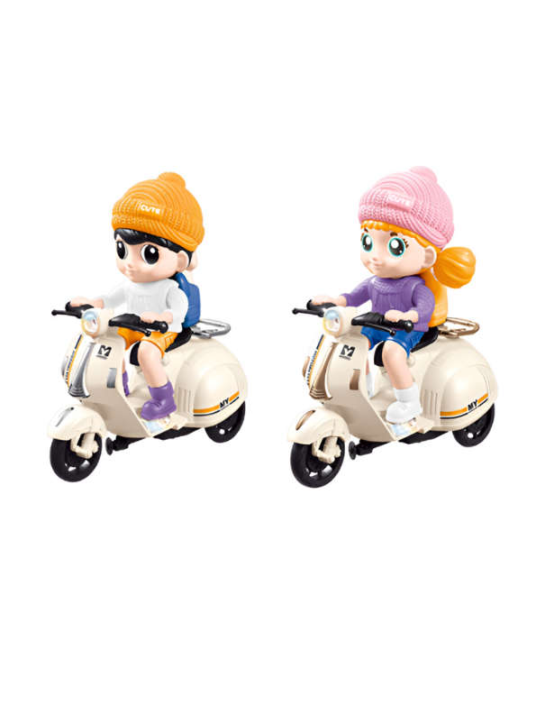 Pack of 2 Pull Back Toy Scooters with Rider – White Mini Motorcycle Model for Kids LMI15480.