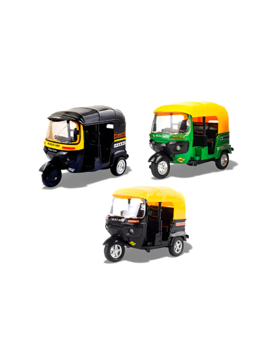 Pack of 3 Indian Auto Rickshaw Toys – Pull-Back Mini Tuk-Tuk Vehicle Models for Kids, Durable Pullback Action Cars, Fun Collectible Set NX16599