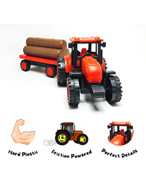 Pack of 3 Toy Tractor and Trailer Set with Log Cargo LMI10993.