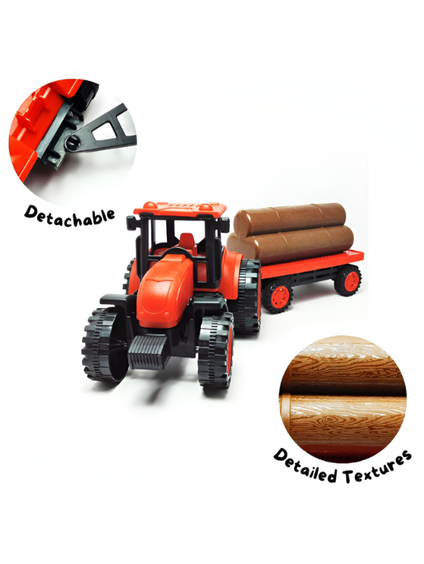 Pack of 3 Toy Tractor and Trailer Set with Log Cargo LMI10993.