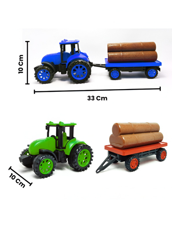 Pack of 3 Toy Tractor and Trailer Set with Log Cargo LMI10993.