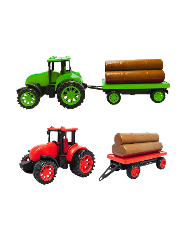 Pack of 3 Toy Tractor and Trailer Set with Log Cargo LMI10993.