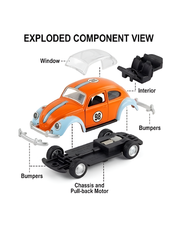Pack of 4 Classic Beetle Toy Car – Pull-Back Racing Action with Openable Doors TV6298.