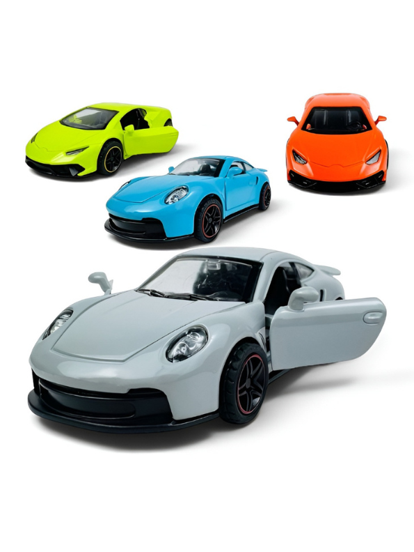 Pack of 4 Die-Cast Metal Supercar Models - 1:43 Scale Pull Back Toy Cars LMI11356.