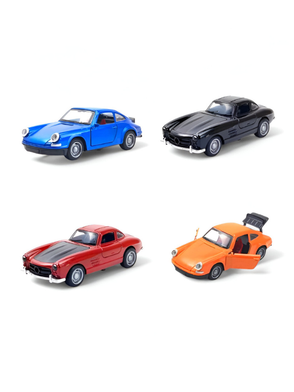 Pack of 4 Mercedes-Benz 300SL Gullwing Diecast Cars – Metal Body Pull Back Toy Vehicles for Kids & Collectors TV4590.