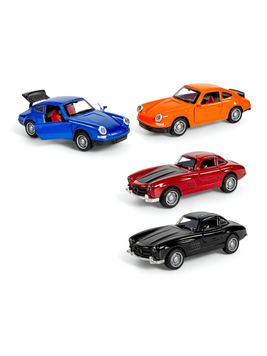 Pack of 4 Mercedes-Benz 300SL Gullwing Diecast Cars – Metal Body Pull Back Toy Vehicles for Kids & Collectors TV4590.