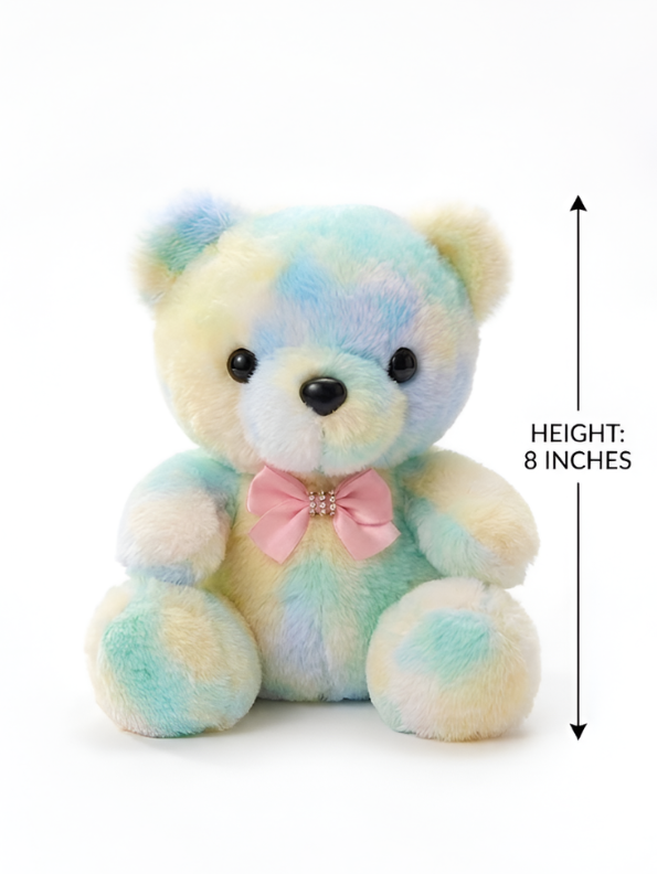 Pastel Tie-Dye Teddy Bear with Pink Bow Tie | 8" Soft Plush Toy ST11094