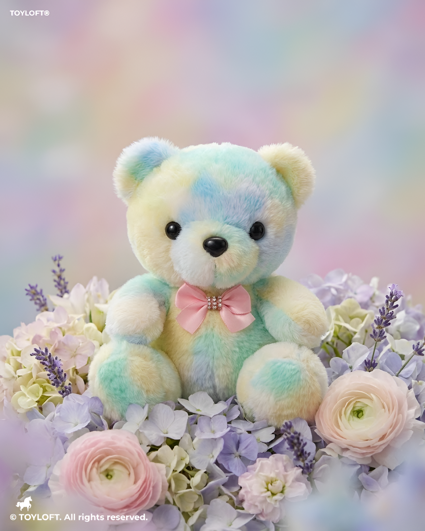Pastel Tie-Dye Teddy Bear with Pink Bow Tie | 8" Soft Plush Toy ST11094
