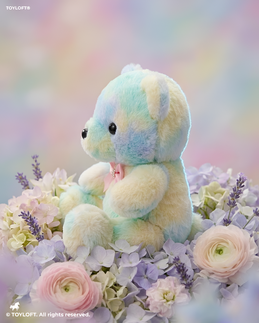 Pastel Tie-Dye Teddy Bear with Pink Bow Tie | 8" Soft Plush Toy ST11094