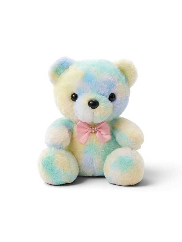 Pastel Tie-Dye Teddy Bear with Pink Bow Tie | 8" Soft Plush Toy ST11094