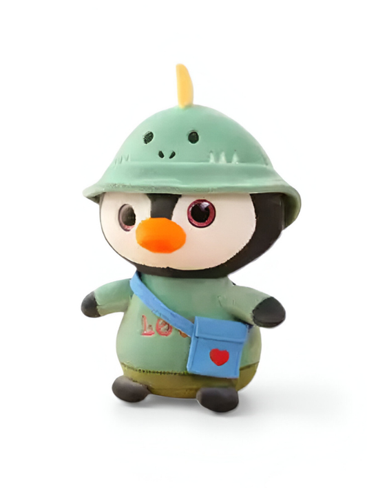 Penguin Plush Toy with Chick Hat & Outfit – Kawaii Stuffed Animal Doll with Blue Messenger Bag & Teal Pants Green ST9606.