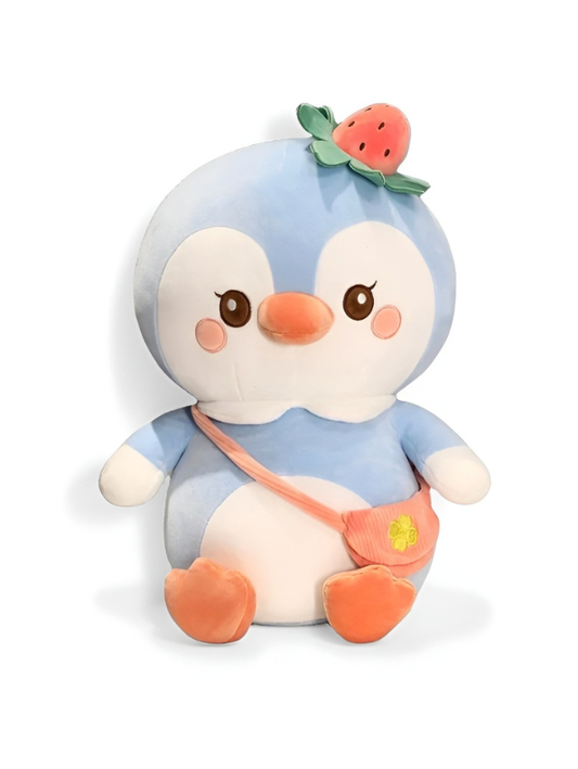 Penguin Plush Toy with Strawberry Hat – 30cm Kawaii Soft Fruit Penguin Stuffed Animal ST15860.