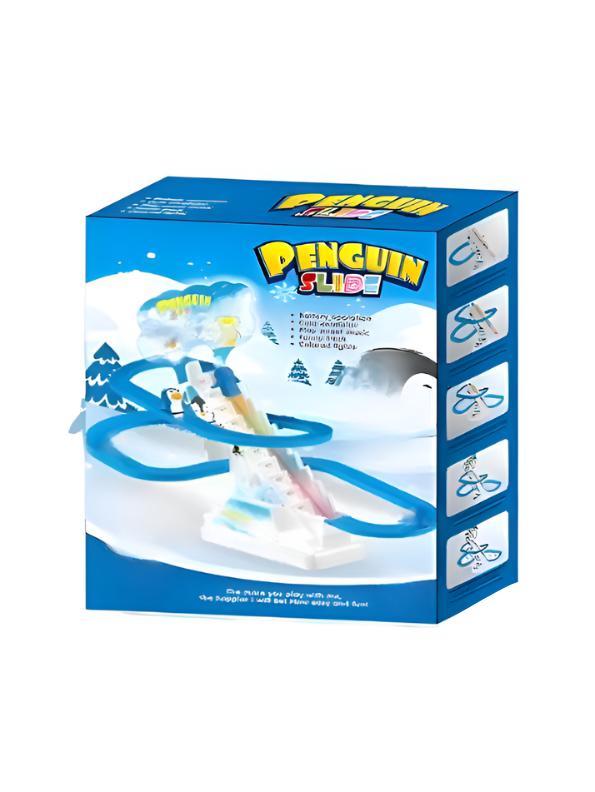Penguin Race Track Toy with Climbing Escalator, Flashing Lights & Music – Slide & Spin Track Set for Toddlers LMI15336.