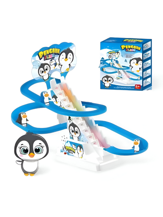 Penguin Race Track Toy with Climbing Escalator, Flashing Lights & Music – Slide & Spin Track Set for Toddlers LMI15336.
