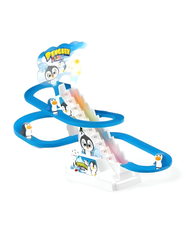 Penguin Race Track Toy with Climbing Escalator, Flashing Lights & Music – Slide & Spin Track Set for Toddlers LMI15336.