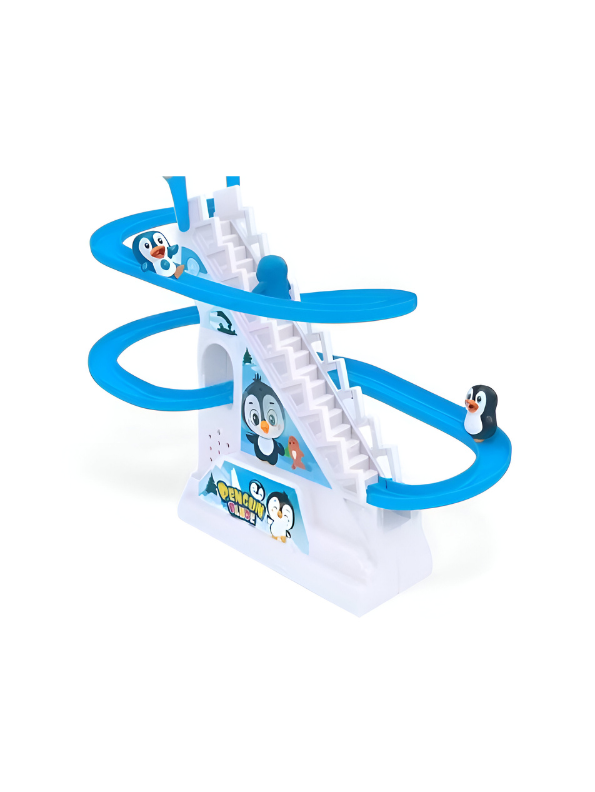 Penguin Race Track Toy with Climbing Escalator, Flashing Lights & Music – Slide & Spin Track Set for Toddlers LMI15336.
