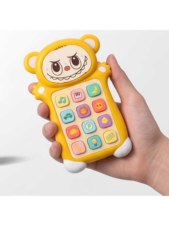 Interactive Toddler Toy Phone – Yellow Cartoon Monster Musical Smartphone with 12 Sound Modes & Engaging LED Lights NX15508