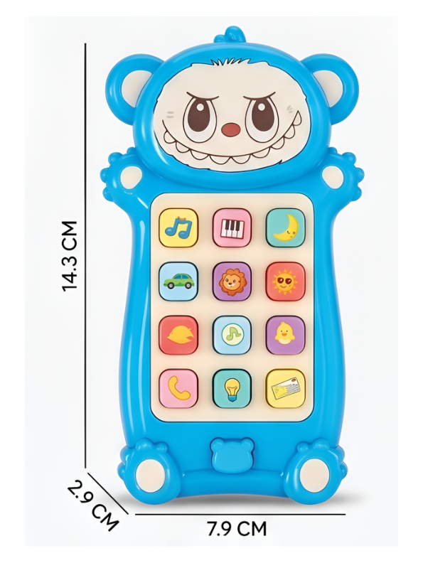 Interactive Toddler Toy Phone – Blue Cartoon Monster Musical Smartphone with 12 Sound Modes & Engaging LED Lights NX15508