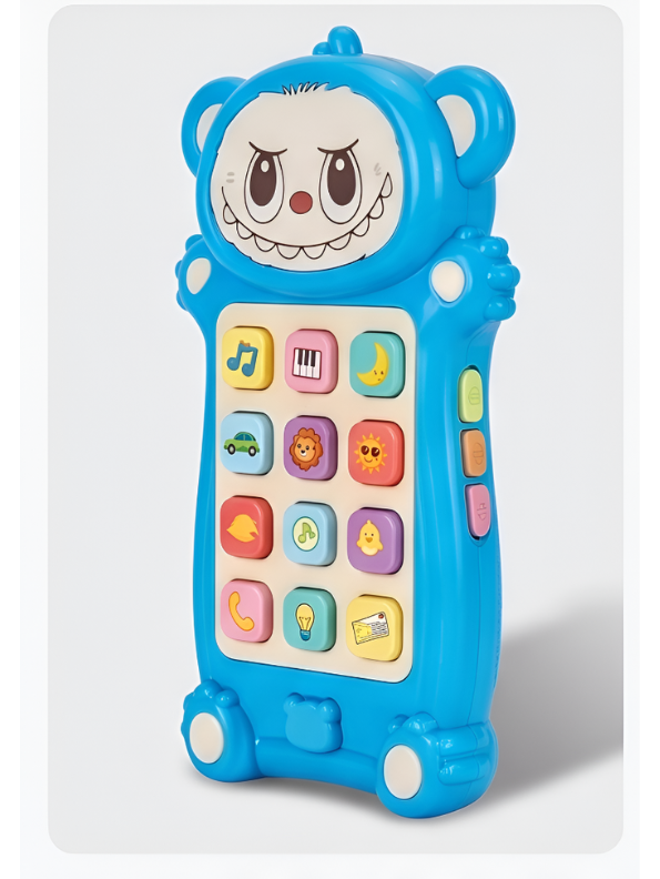 Interactive Toddler Toy Phone – Blue Cartoon Monster Musical Smartphone with 12 Sound Modes & Engaging LED Lights NX15508