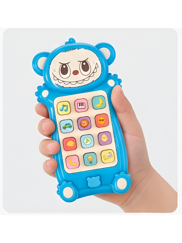 Interactive Toddler Toy Phone – Blue Cartoon Monster Musical Smartphone with 12 Sound Modes & Engaging LED Lights NX15508