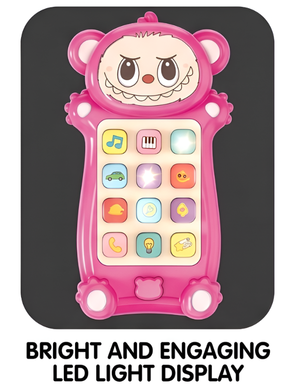 Interactive Toddler Toy Phone – Pink Cartoon Monster Musical Smartphone with 12 Sound Modes & Engaging LED Lights NX15508