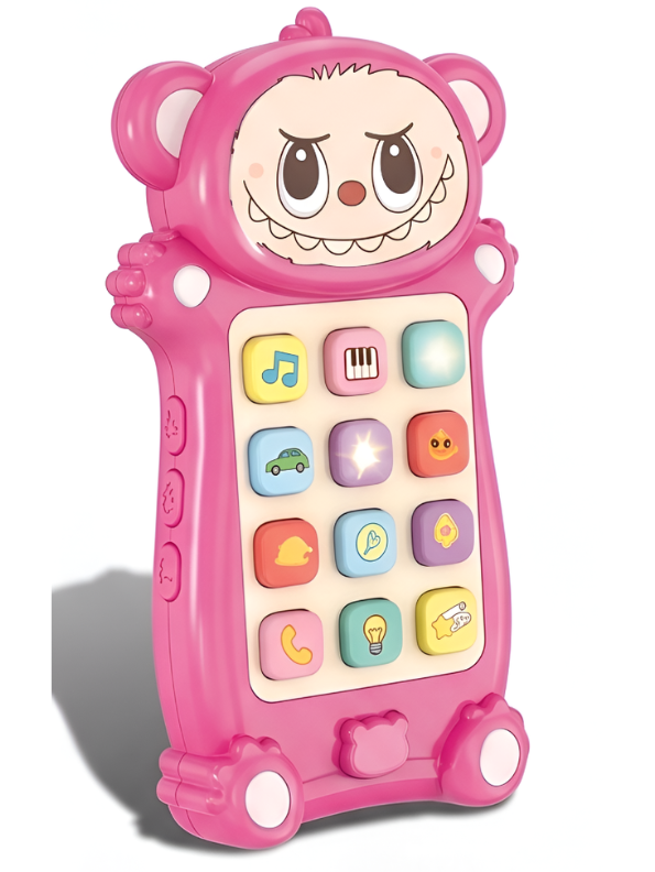 Interactive Toddler Toy Phone – Pink Cartoon Monster Musical Smartphone with 12 Sound Modes & Engaging LED Lights NX15508