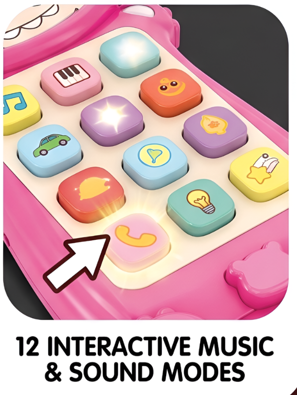 Interactive Toddler Toy Phone – Pink Cartoon Monster Musical Smartphone with 12 Sound Modes & Engaging LED Lights NX15508