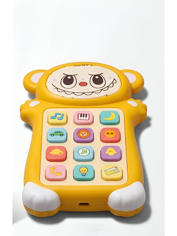 Interactive Toddler Toy Phone – Yellow Cartoon Monster Musical Smartphone with 12 Sound Modes & Engaging LED Lights NX15508