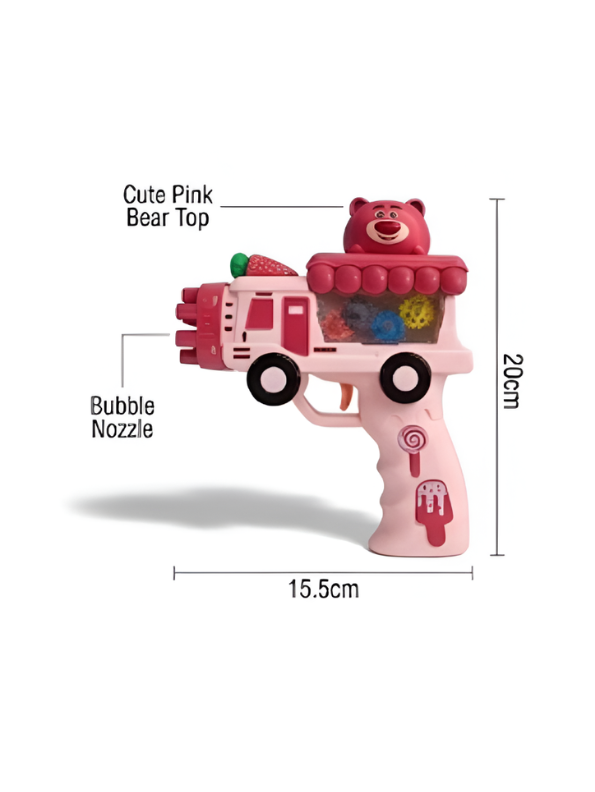 Pink Bear Bubble Gun – Automatic Truck Bubble Blower with Rotating Gears LMI16735.