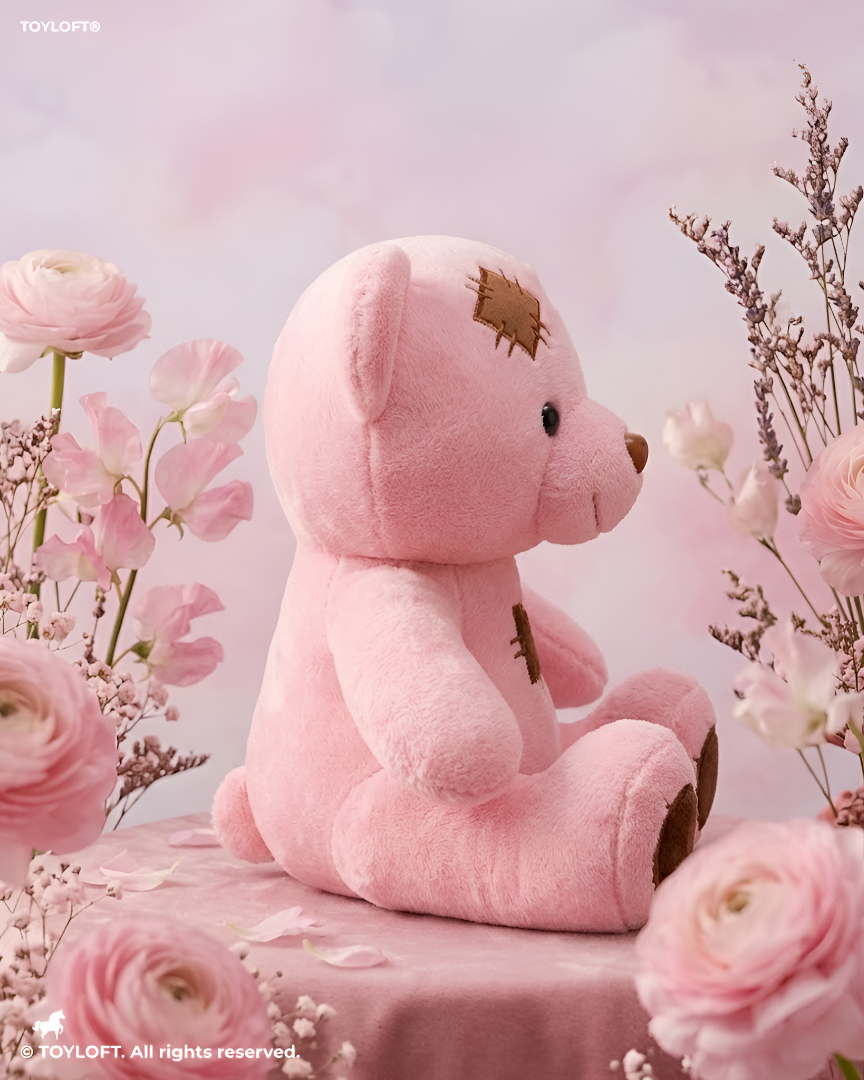 Pink Patchwork Teddy Bear Plush Toy – 7" Soft Stuffed Animal Soft Toy ST15028