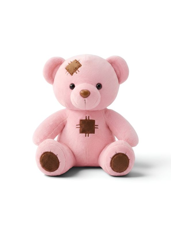 Pink Patchwork Teddy Bear Plush Toy – 7" Soft Stuffed Animal Soft Toy ST15028