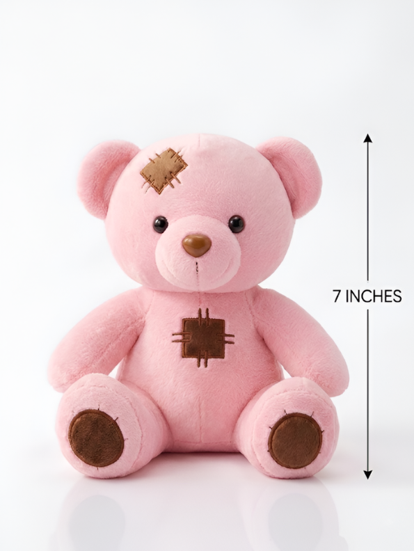 Pink Patchwork Teddy Bear Plush Toy – 7" Soft Stuffed Animal Soft Toy ST15028