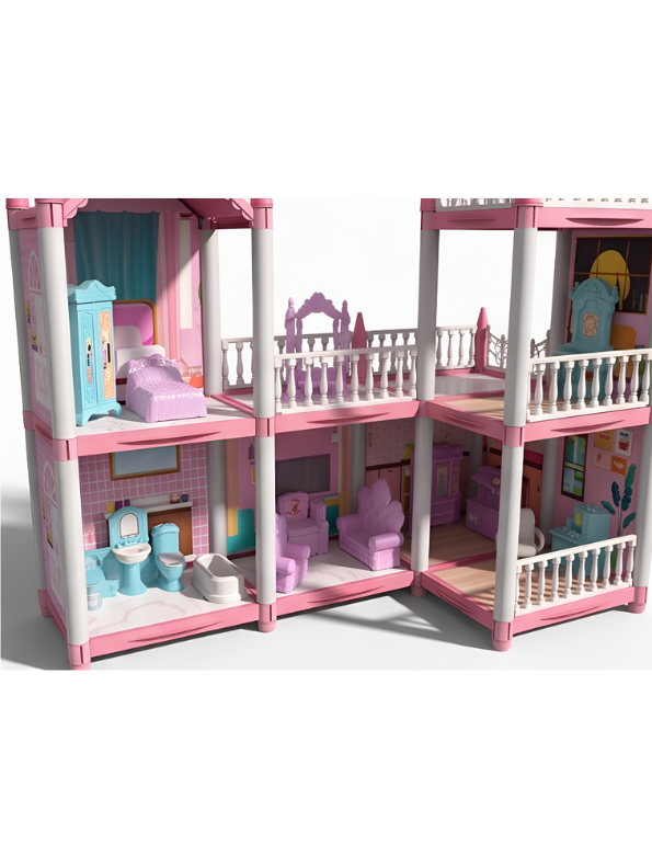 Pink Princess Dollhouse Playset with Furniture Accessories & Courtyard Fence – 2-Story Modular Dream House Toy for Girls Age 3+ TV5392