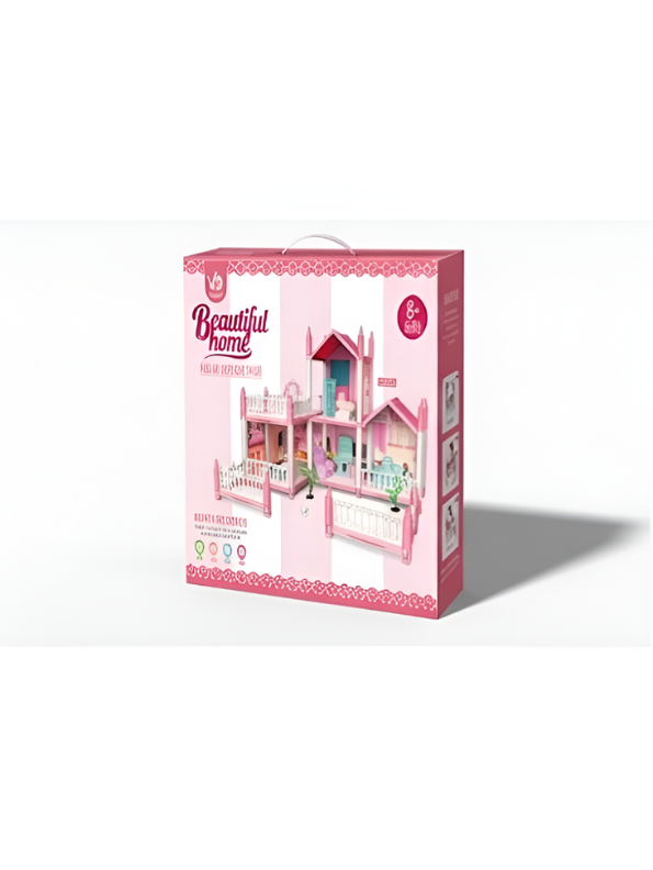 Pink Princess Dollhouse Playset with Furniture Accessories & Courtyard Fence – 2-Story Modular Dream House Toy for Girls Age 3+ TV5392