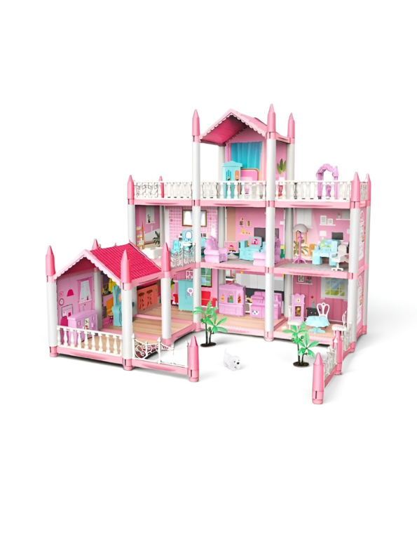 Pink Princess Dollhouse Toy Set with Furniture, Dolls, Puppy & LED Lights TV5481.
