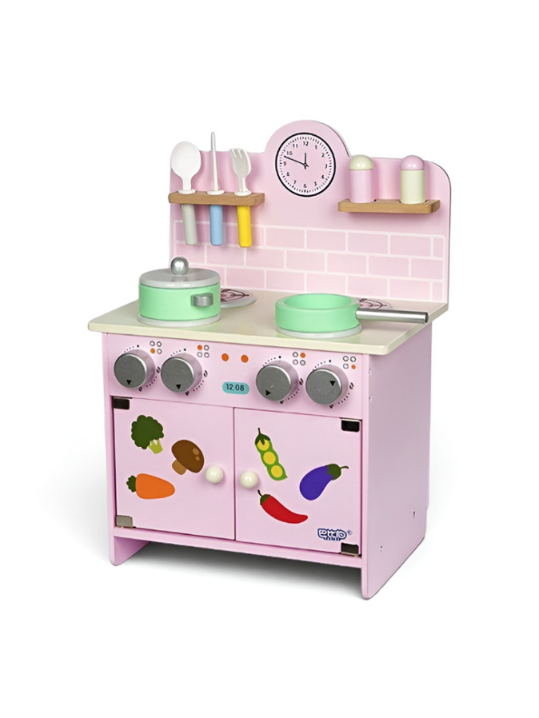 Pink Wooden Pretend Play Kitchen Set with Accessories for Kids MD685