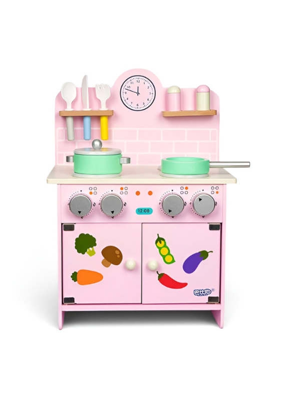 Pink Wooden Pretend Play Kitchen Set with Accessories for Kids MD685