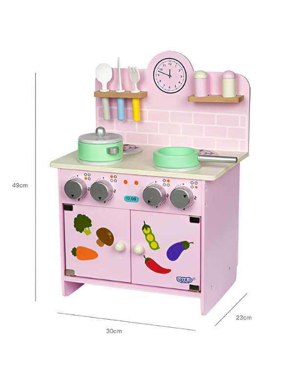 Pink Wooden Pretend Play Kitchen Set with Accessories for Kids MD685