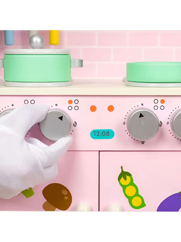 Pink Wooden Pretend Play Kitchen Set with Accessories for Kids MD685