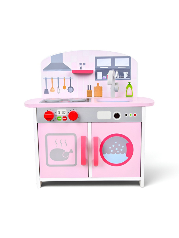 Pink Wooden Toy Kitchen Playset with Cookware & Accessories MD686