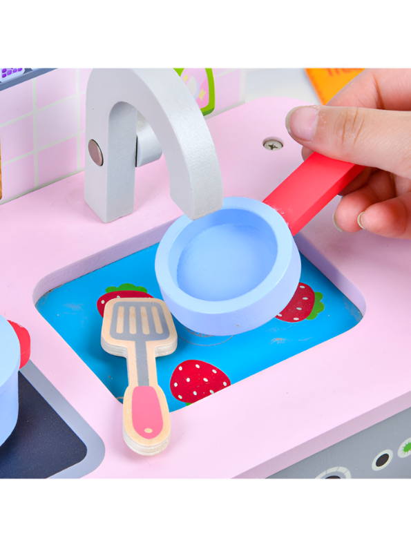 Pink Wooden Toy Kitchen Playset with Cookware & Accessories MD686