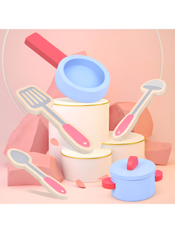 Pink Wooden Toy Kitchen Playset with Cookware & Accessories MD686