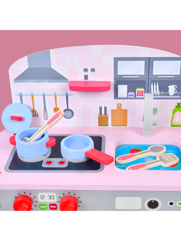 Pink Wooden Toy Kitchen Playset with Cookware & Accessories MD686