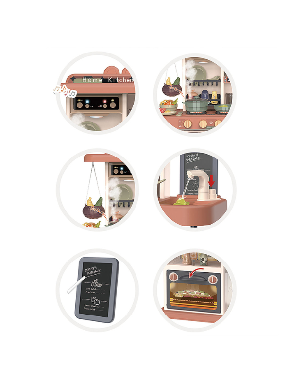 Pink - 43-Piece Deluxe Kids Play Kitchen Set with Real Water Sink, Lights & Sounds | Pretend Cooking Toy for Toddlers – Realistic Stove, Utensils & Accessories | NX15243.