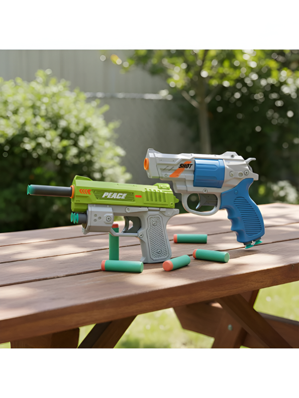 Pioneer 2-in-1 Toy Foam Blaster Set – Manual M1911 Pistol & Revolver with 10 EVA Suction Dart Bullets for Kids Age 6+  LMI16094