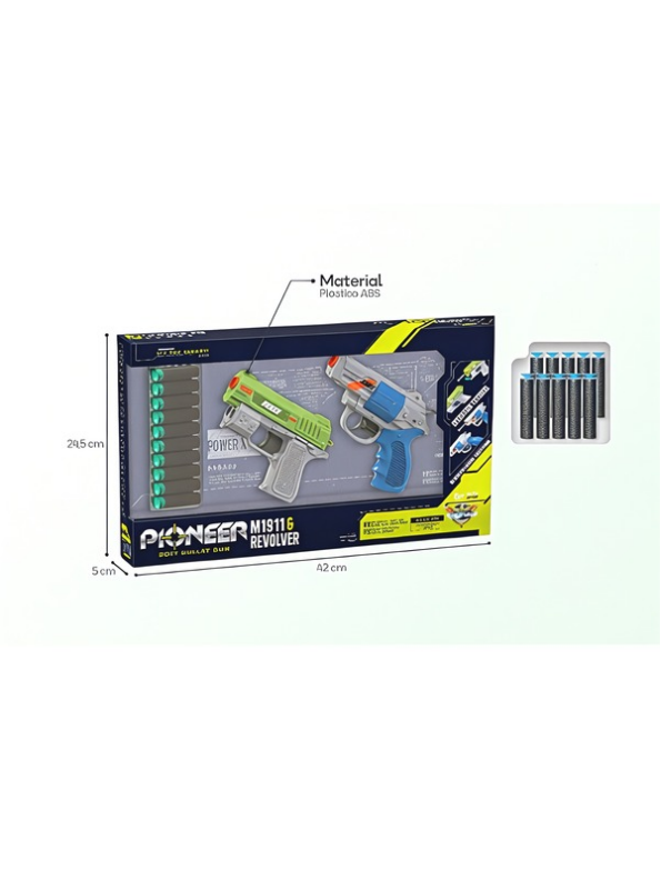 Pioneer 2-in-1 Toy Foam Blaster Set – Manual M1911 Pistol & Revolver with 10 EVA Suction Dart Bullets for Kids Age 6+  LMI16094