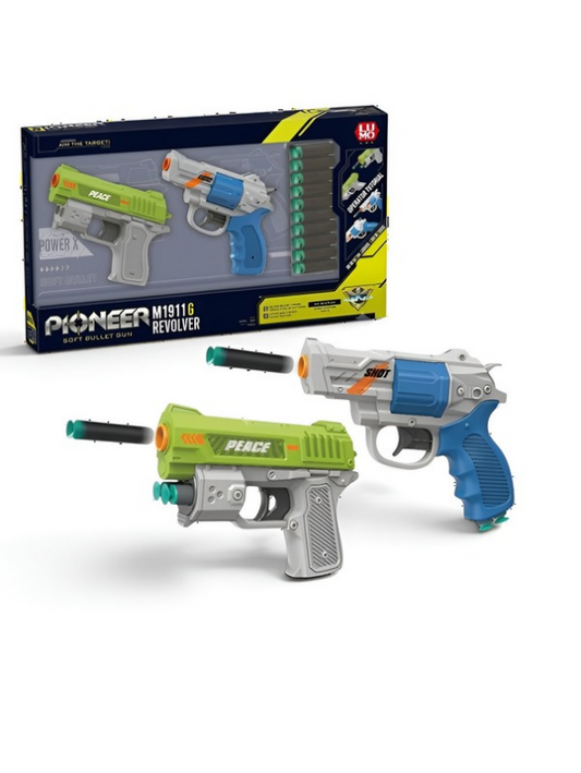 Pioneer 2-in-1 Toy Foam Blaster Set – Manual M1911 Pistol & Revolver with 10 EVA Suction Dart Bullets for Kids Age 6+  LMI16094