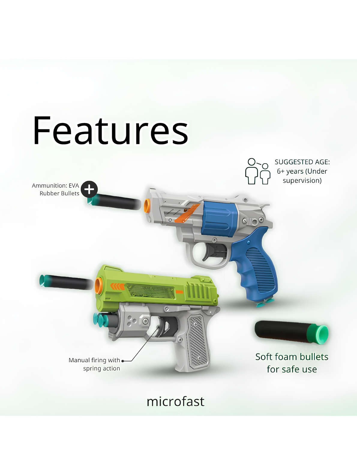 Pioneer 2-in-1 Toy Foam Blaster Set – Manual M1911 Pistol & Revolver with 10 EVA Suction Dart Bullets for Kids Age 6+  LMI16094